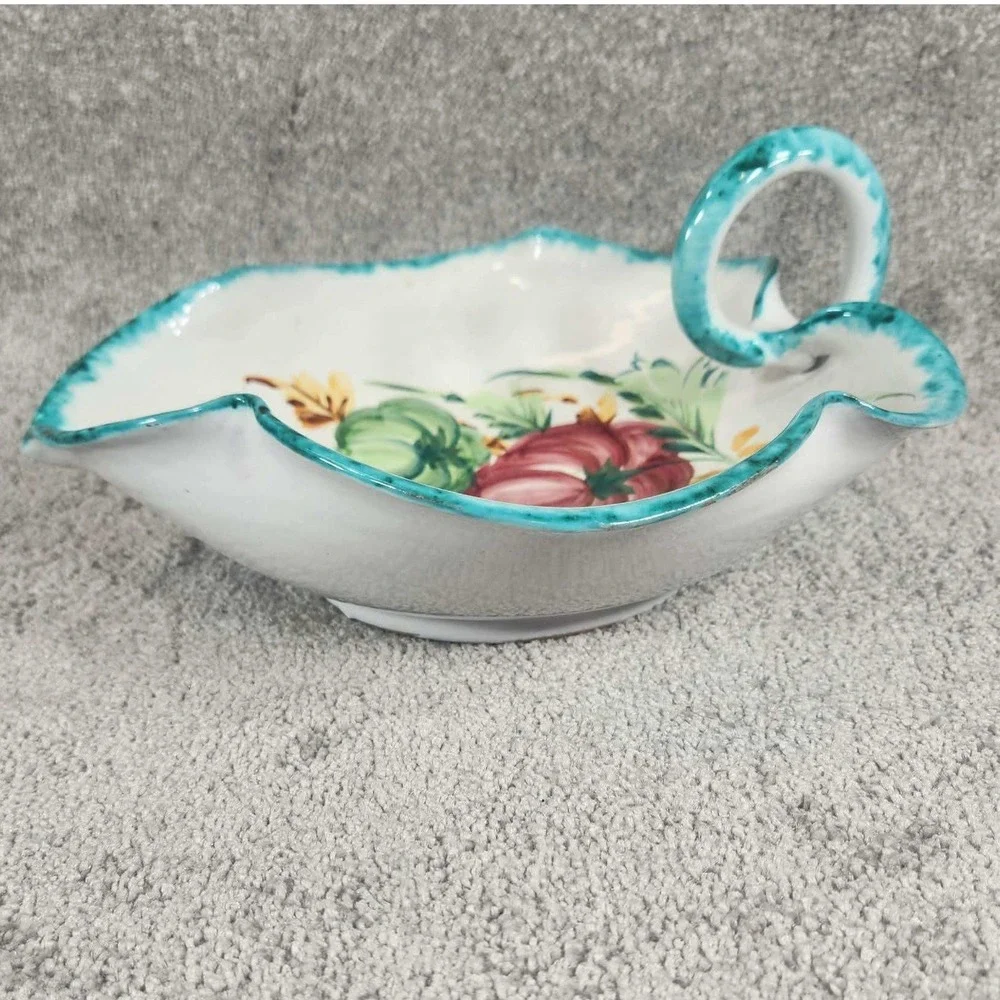 Vintage‎ Italian Hand Painted Pottery Floral Leaf Shaped Bowl Ceramic Dish